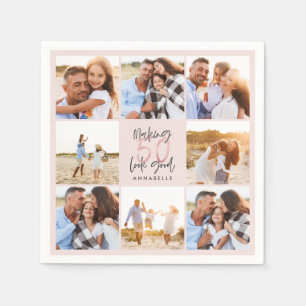 50e verjaardag roze girale fotocollage servet