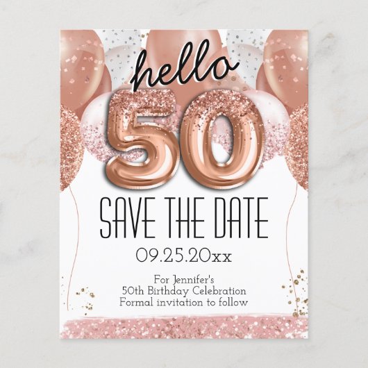 50e verjaardag Roze glitter sparen de Datum (Voorkant)