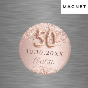 50e verjaardag roze gouden blush save the date magneet