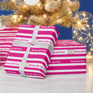 50e verjaardag roze gouden vrouwen cadeaupapier