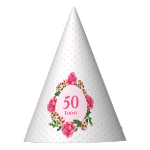 50e verjaardag Roze Roze Rood Witte Petunias Polka Feesthoedjes