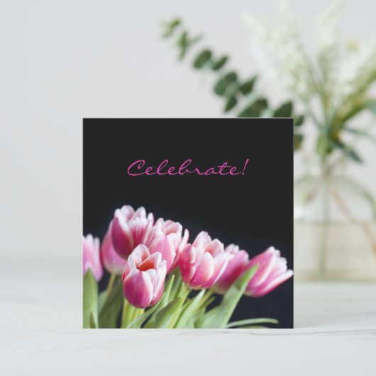 50e verjaardag Roze Tulp Uitnodiging (Staand voorkant)