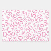50e verjaardag Roze & Wit Random Number Pattern Inpakpapier Vel (Voorkant)