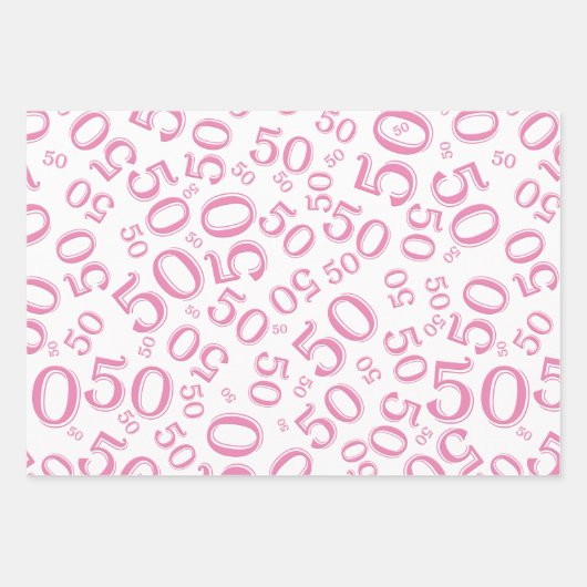 50e verjaardag Roze & Wit Random Number Pattern Inpakpapier Vel (Voorkant)