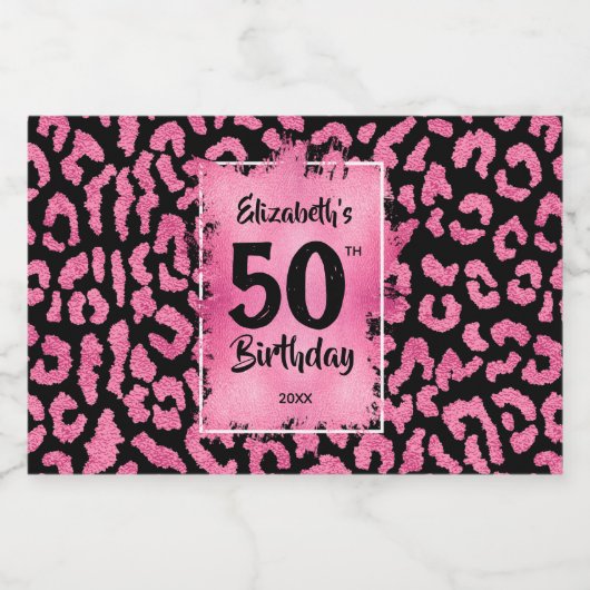 50e verjaardag Roze zwarte luipaard Mini Likeurfles Etiket (Enkel label)