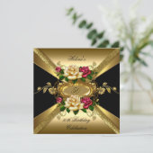 50e verjaardag Rozen Red Cream Gold Kaart (Staand voorkant)