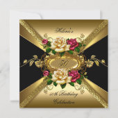 50e verjaardag Rozen Red Cream Gold Kaart (Voorkant)