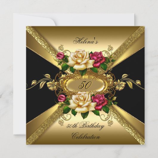 50e verjaardag Rozen Red Cream Gold Kaart (Voorkant)