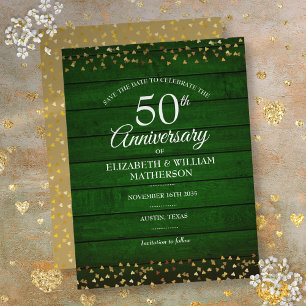 50e verjaardag Rustic Save the Date Gouden Harten  Briefkaart