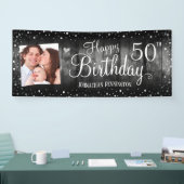 50e verjaardag Rustic Wood Foto Silver Confetti Spandoek (Beurs)