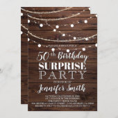 50e verjaardag Rustic Wood String Lights Kaart (Voorkant / Achterkant)