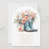 50e verjaardag rustieke cowgirl laarzen bloemen kaart (Voorkant)