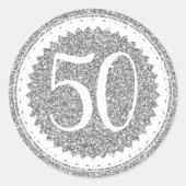 50e verjaardag Silver Glitter Classic Classic Ronde Sticker (Voorkant)