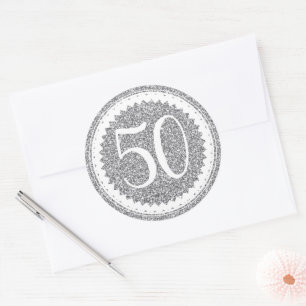 50e verjaardag Silver Glitter Classic Classic Ronde Sticker
