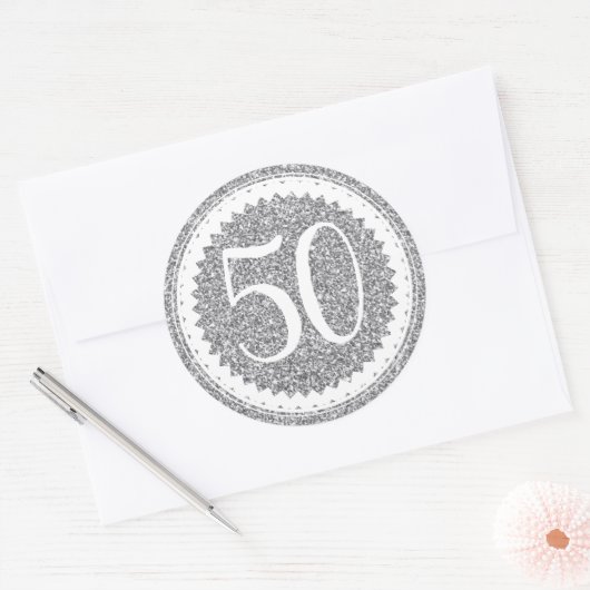 50e verjaardag Silver Glitter Classic Classic Ronde Sticker (Envelop)