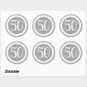50e verjaardag Silver Glitter Classic Classic Ronde Sticker (Vel)