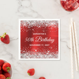 50e verjaardag Silver Glitter Red Folie Servet