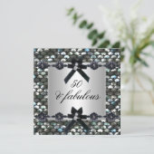 50e verjaardag Silver Sequins Black White Kaart (Staand voorkant)