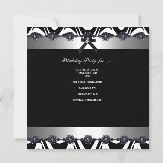 50e verjaardag Silver Stripe Black White 3 Kaart (Achterkant)