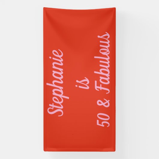 50e Verjaardag Sinaasappel Roze Custom Age Trendy  Spandoek (Verticaal)