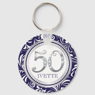 50e verjaardag Sleutelhanger-Navy Blue & Silver Sleutelhanger