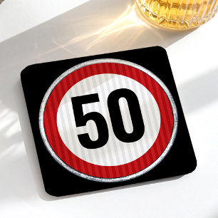 50e verjaardag Snelheidslimiet bord - ELKE LEEFTIJ Vierkante Kartonnen Onderzetter