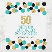 50e Verjaardag Sparkling Gold Glitter Blauwgroen C Wijn Etiket (Enkel label)
