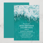 50e Verjaardag Strandgolf Turquoise Oceaan Nautisc Kaart (Voorkant / Achterkant)