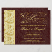 50e verjaardag Surprisefeest - Goud Damast Kaart (Voorkant / Achterkant)