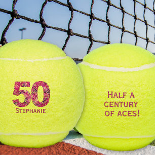 50e verjaardag tennisbal roze nummer 50 jaar cadea tennisballen