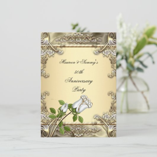 50e verjaardag Trouwfeest Crème Roze Goud Kaart (Staand voorkant)