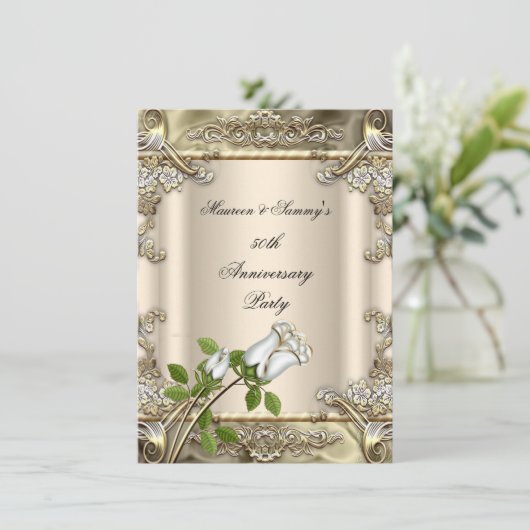 50e verjaardag Trouwroos Goud Beige Kaart (Staand voorkant)