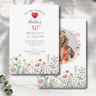 50e Verjaardag Tuin Bloemen Wild Meadow Foto Kaart