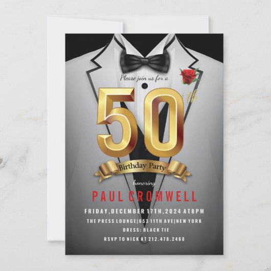 50e verjaardag Tuxedo uitnodiging (Voorkant)