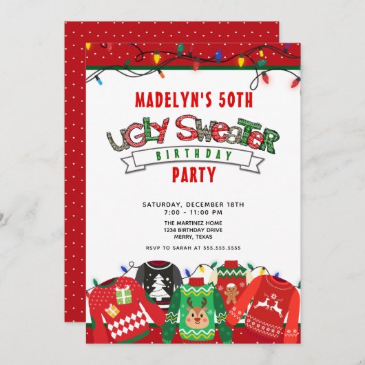 50e verjaardag Ugly Sweater Party Kaart (Voorkant / Achterkant)