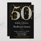 50e verjaardag Uitnodiging Black Gold Diamonds Adu (Voorkant / Achterkant)