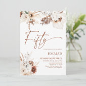 50e verjaardag uitnodiging Boho Pampas (Staand voorkant)
