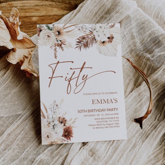 50e verjaardag uitnodiging Boho Pampas