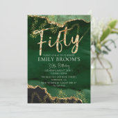50e Verjaardag Uitnodiging Emerald Groen en Goud (Staand voorkant)