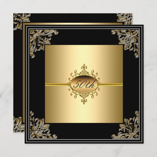 50e verjaardag Uitnodiging Gold Black art dec (Voorkant / Achterkant)