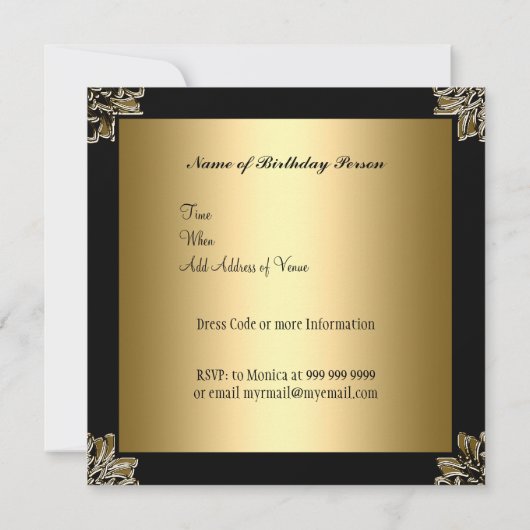 50e verjaardag Uitnodiging Gold Black art dec (Achterkant)