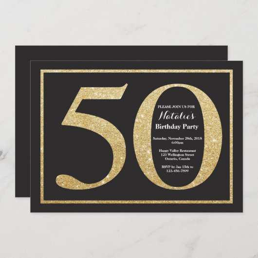 50e verjaardag uitnodiging Gold Glitter Krijtbord (Voorkant / Achterkant)