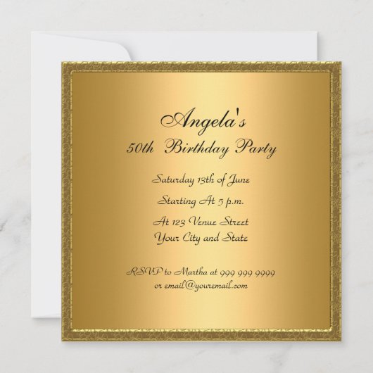 50e verjaardag Uitnodiging Gold Vijftigste (Achterkant)