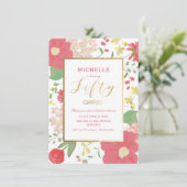 50e verjaardag uitnodiging - Goud, Elegant Floral (Staand voorkant)