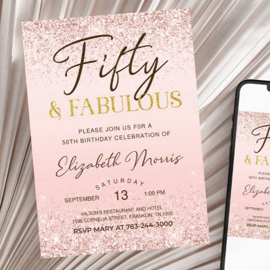 50e Verjaardag Uitnodiging Printable Roos Gold Fif
