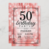50e verjaardag uitnodiging Red Glitter (Voorkant / Achterkant)