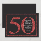 50e verjaardag uitnodiging rode glitter krijtbord (Voorkant / Achterkant)