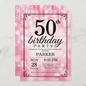 50e verjaardag uitnodiging roze glitter (Voorkant / Achterkant)