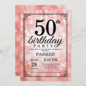 50e verjaardag uitnodiging roze glitter (Voorkant / Achterkant)