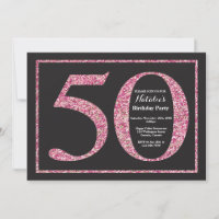 50e verjaardag Uitnodiging Roze Glitter Chalkboard